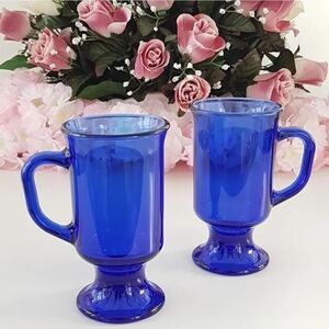 2pc Anchor Hocking Cobalt Blue 6oz Irish Coffee Glasses Set